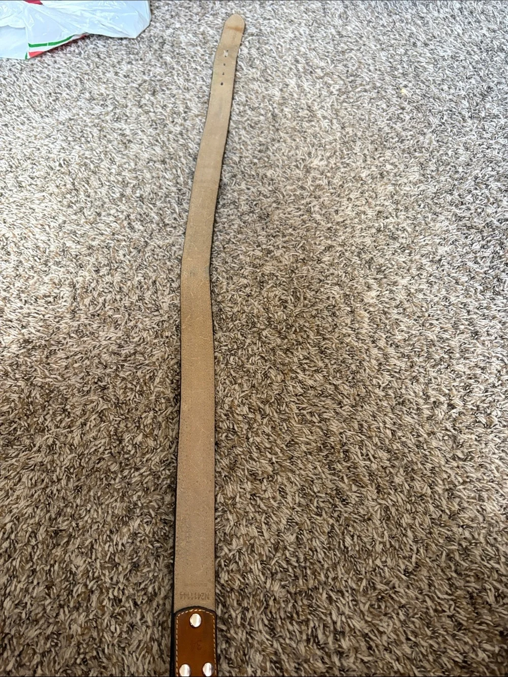 Women's Tan Leather Belt with Navy and Cream Woven Detail